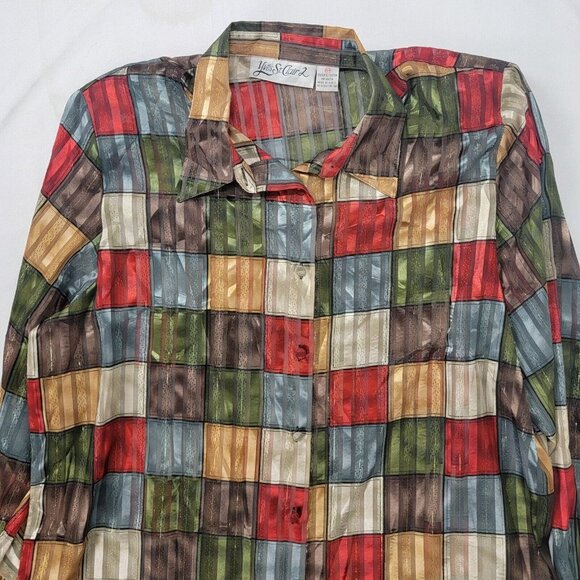 Yves St. Clair 2 Women's Button up Blouse Shirt Size 20W 20 Sheer Vintage Shiny - Picture 2 of 8